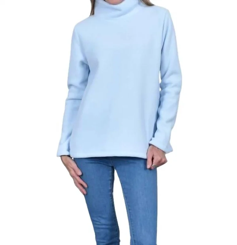 Acadia Fleece Top In Light BlueRuffled Knit Tops