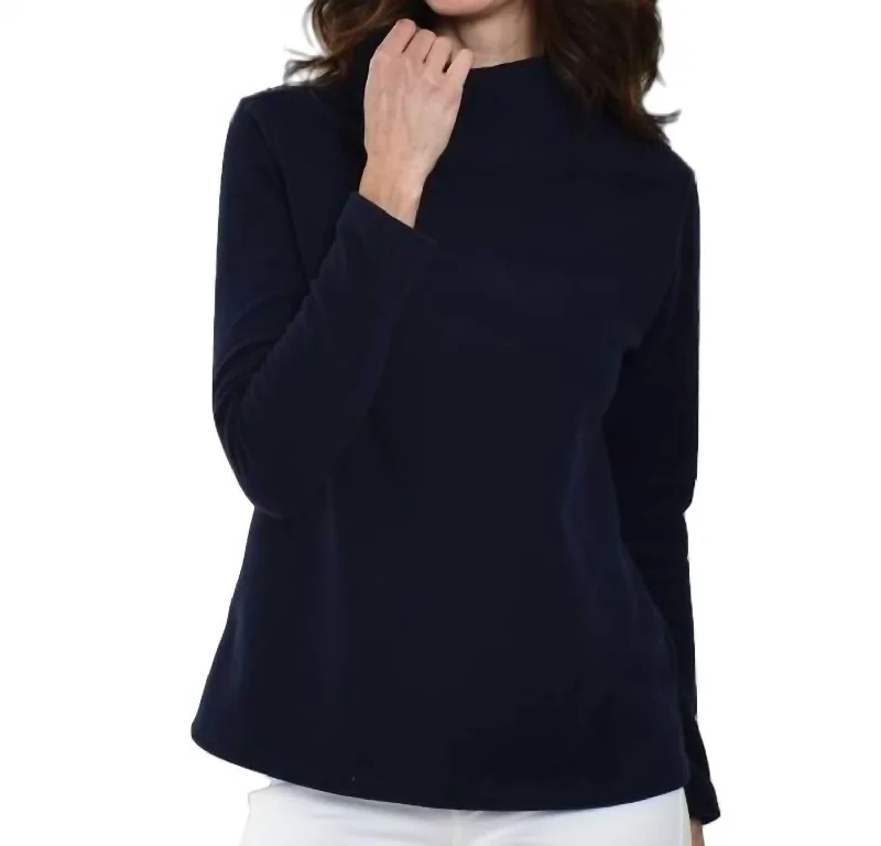 Acadia Fleece Top In NavyCropped Knit Tops