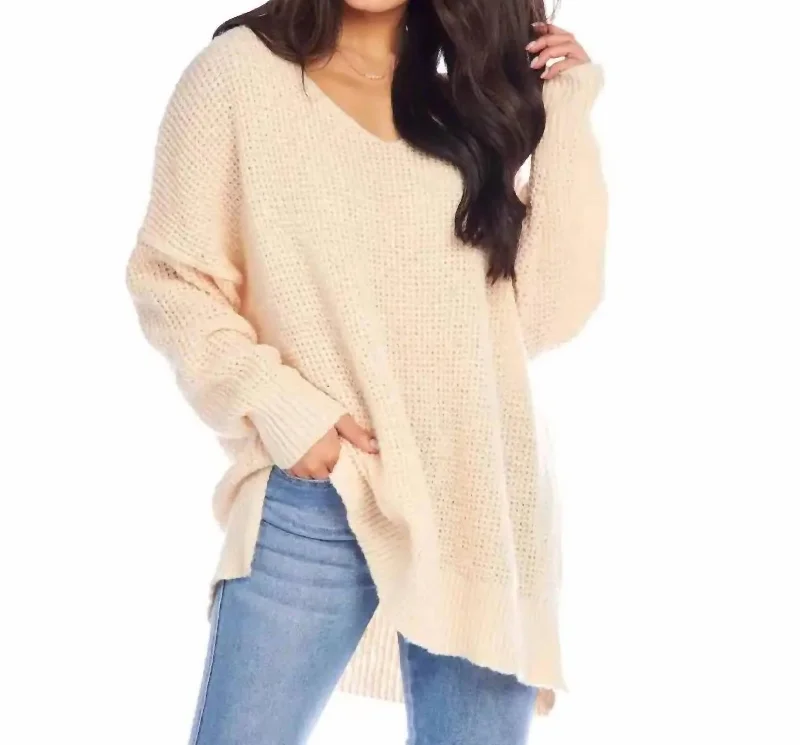 Avalon Waffle Sweater In IvoryLuxury Knit Tops