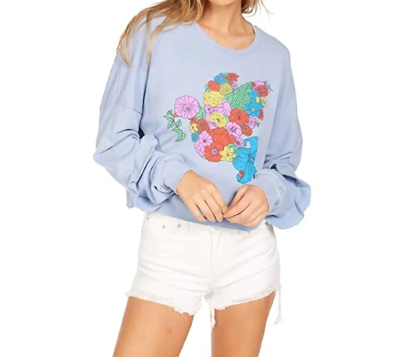 Chevelle Crop Pullover Floral Dove In Soft Sky BlueStudded Knit Tops