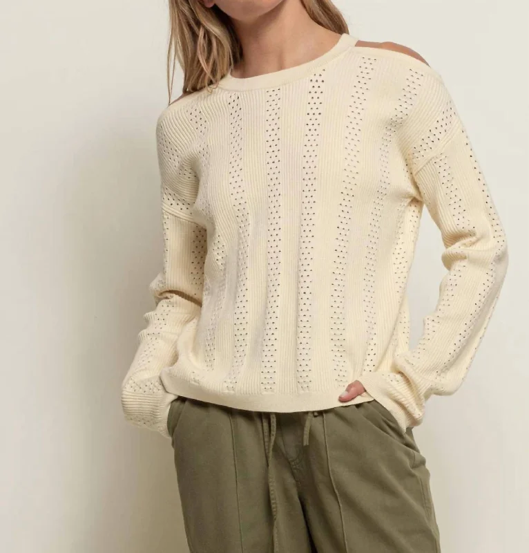 Cold Shoulder Sweater In BeigeFall Knit Tops