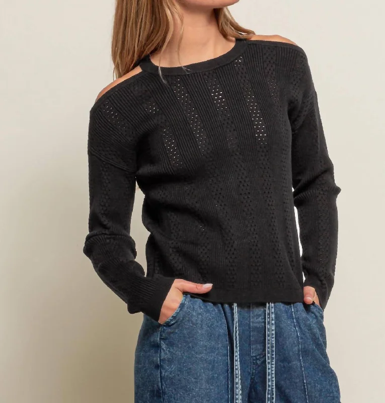 Cold Shoulder Sweater In BlackHunting Knit Tops