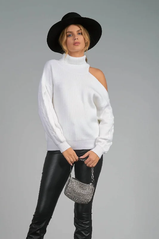 Cut Out Shoulder Sweater In WhiteCycling Knit Tops