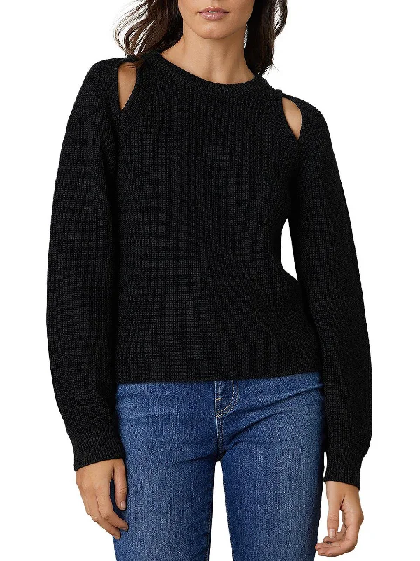 Diane Womens Cold Shoulder Wool Crewneck SweaterAsymmetrical Knit Tops