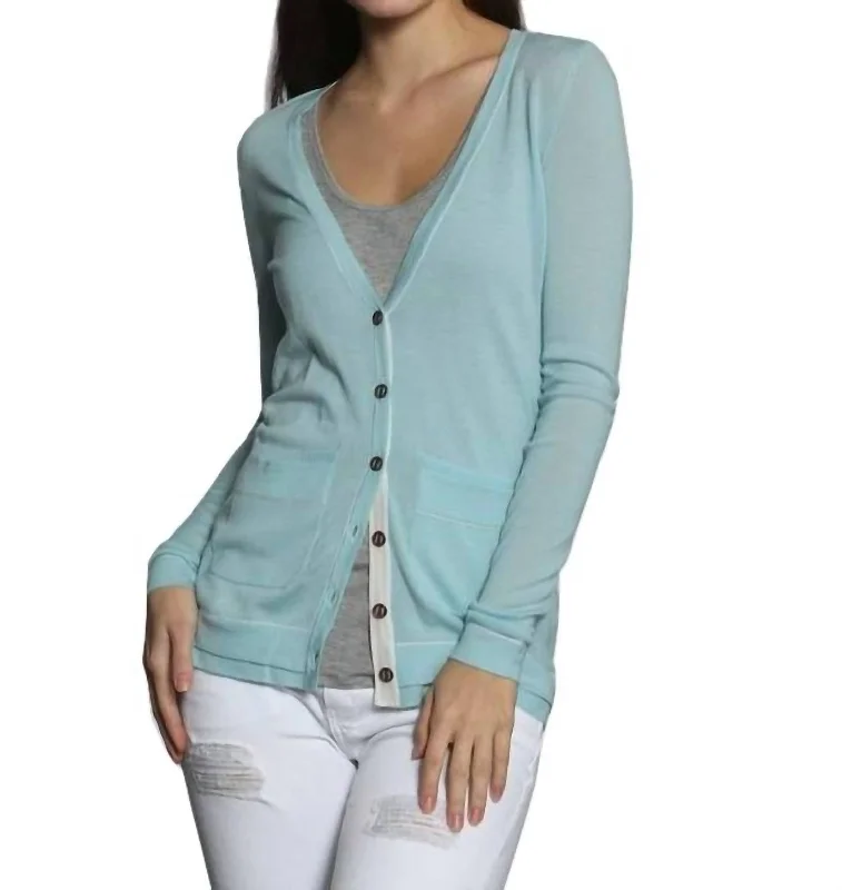 Double Rib Cardigan In MintPainted Knit Tops