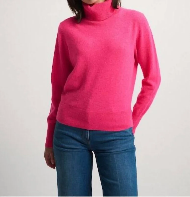 Essential Cashmere Turtleneck Sweater In Bright RoseHemp Knit Tops