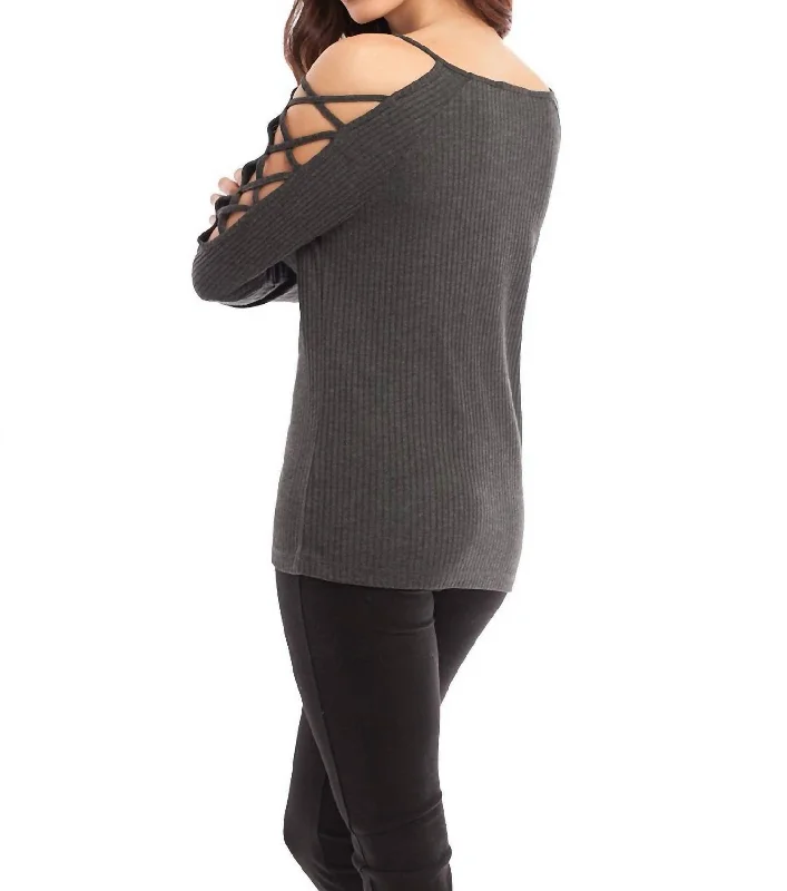 Eva Tie-Up Sleeves In GrayPainted Knit Tops