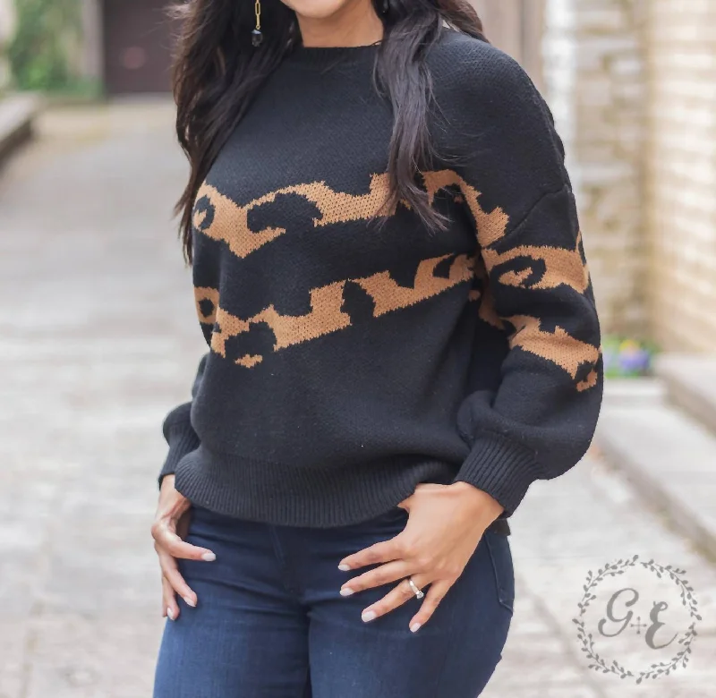 Fall-Ing In Warmth Long Sleeve Pullover Sweater With Balloon Long Sleeve In BlackCollaborative Knit Tops