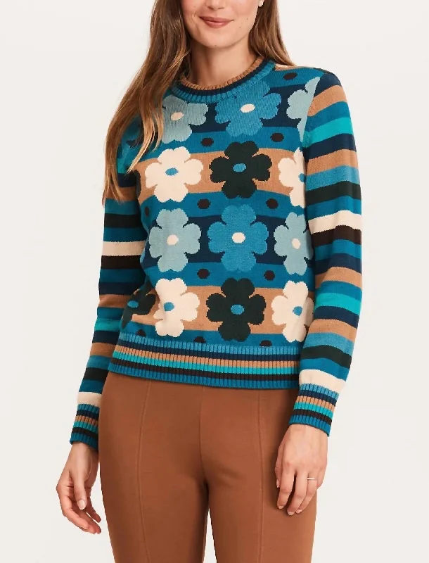 Floral Stripe Crew Sweater In MultiUrban Knit Tops