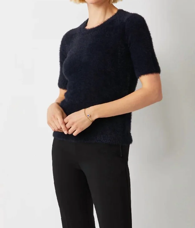 Fuzzy Elbow Sleeve Top In BlackOutdoor Knit Tops