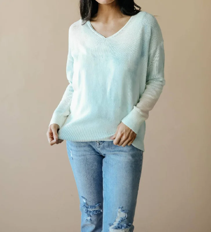 Heavenly Sweater In Pale Peach & AquaGraphic Knit Tops