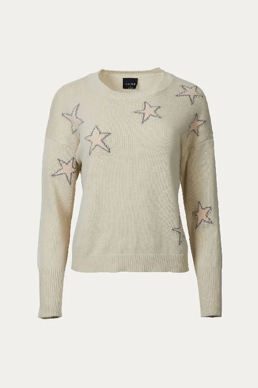 Intarsia-Knit Cotton Sweater In TaupeV-Neck Knit Tops