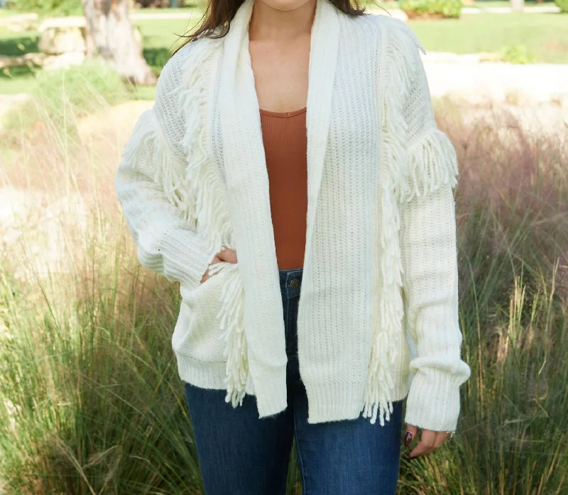 Jamie Fringe Cardigan In IvoryCollaborative Knit Tops