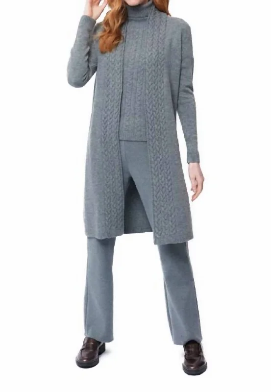 Leana Cable-Knit Belted Coat GraySports Team Knit Tops