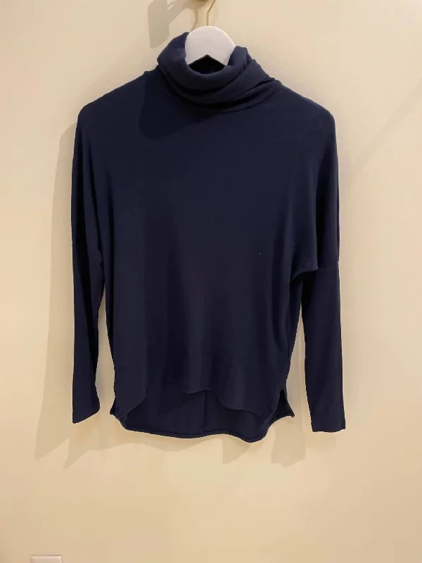 Long Sleeve Rib Turtleneck Top In HarbourLongline Knit Tops