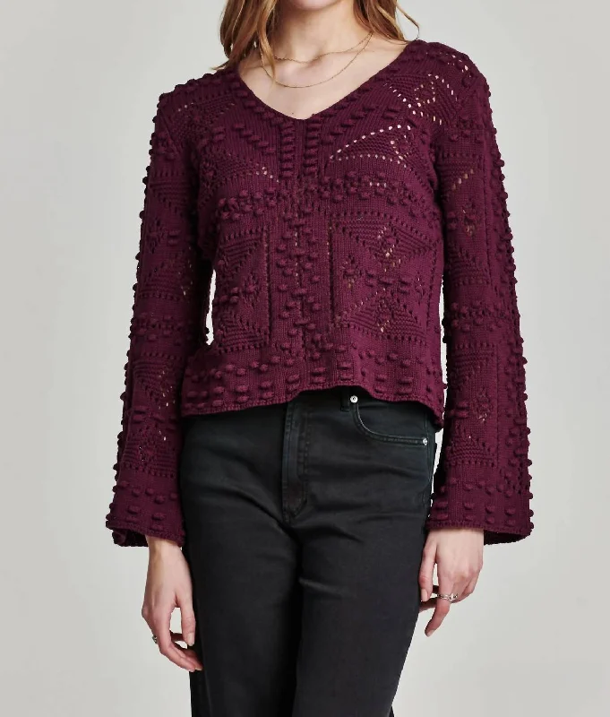 Maxine Crochet Sweater In PruneAngora Knit Tops