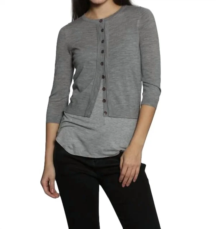 Merino Dress Cardigan In GreyV-Neck Knit Tops