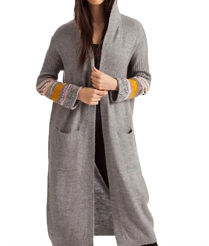 Natalia Long Cardigan With Hood In Gray MultiYoga Knit Tops