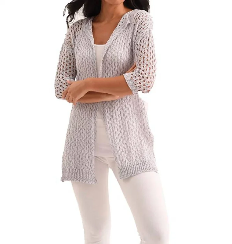 Noelle Crochet Cardigan In SlateRecycled Fabric Knit Tops