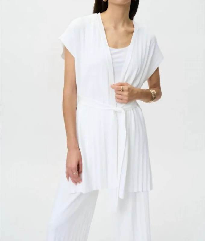 Pleated Cover Up Sweater In WhiteRecycled Fabric Knit Tops