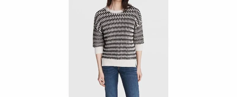 Quinn Cotton Crew In Black/whiteDesigner Knit Tops