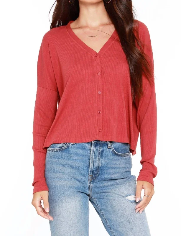 Ribbed Button Up Top In CanyonColorblock Knit Tops