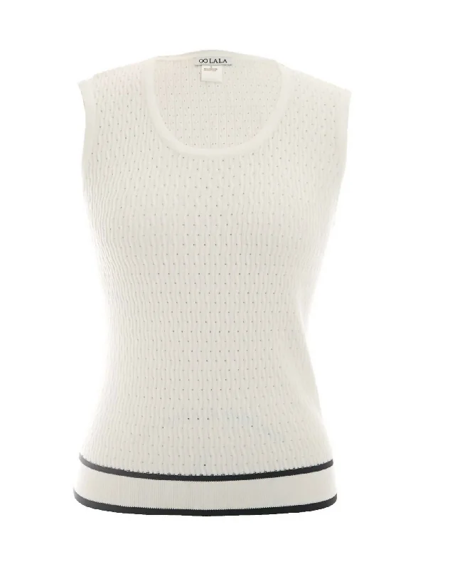 Sleeveless Sweater In White/blackZippered Knit Tops