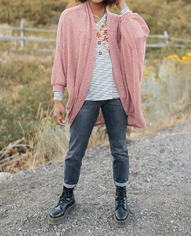 Slouchy Vibe Cardigan In BlushLinen Knit Tops