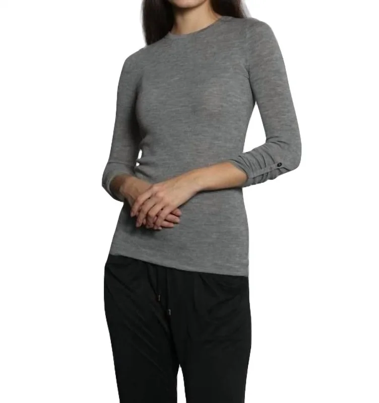 Solid Merino Crew Sweater In GreyBoat Neck Knit Tops