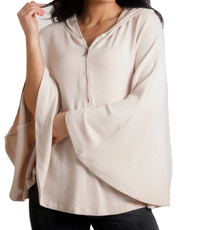 Sophia Kashmira Hooded Poncho In BeigeRetro Knit Tops