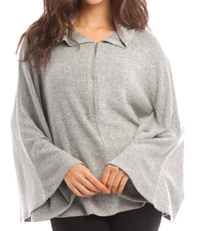 Sophia Kashmira Hooded Poncho In GrayThermal Knit Tops