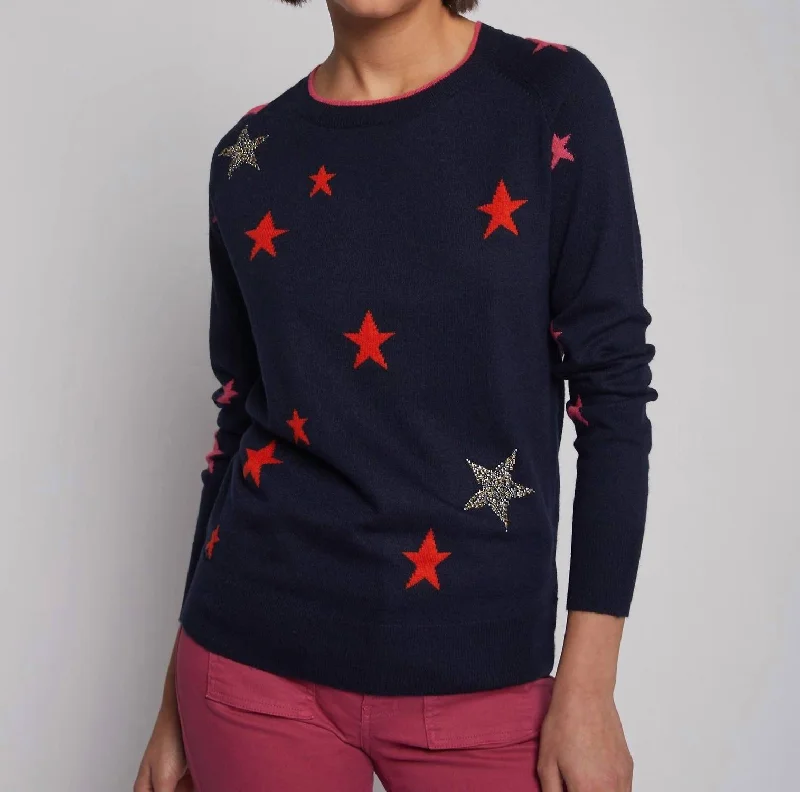 Stars Sweater In Navy IntarsiaHemp Knit Tops