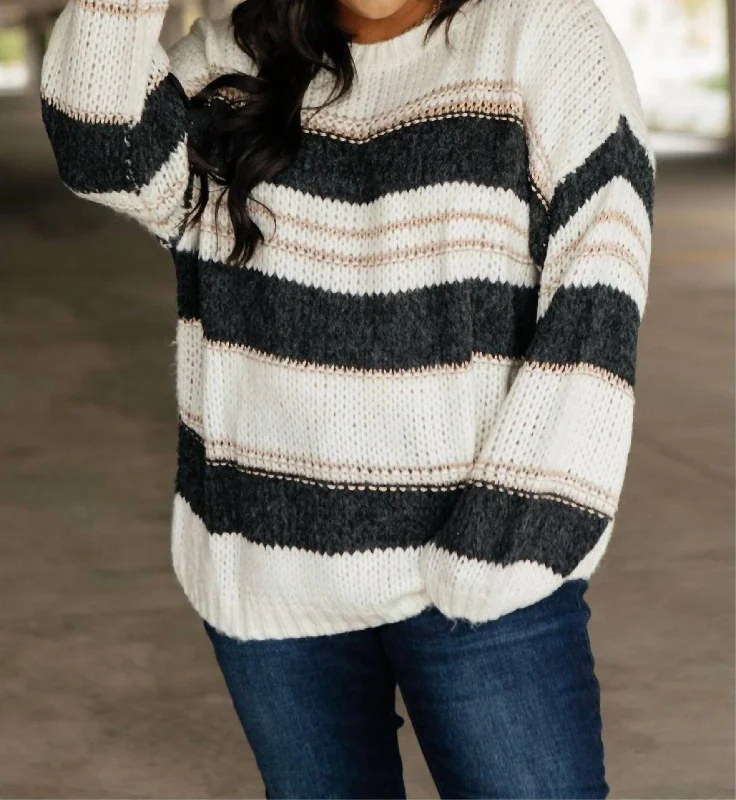 Straightforward Striped Sweater In Ivory And BlackBeaded Knit Tops