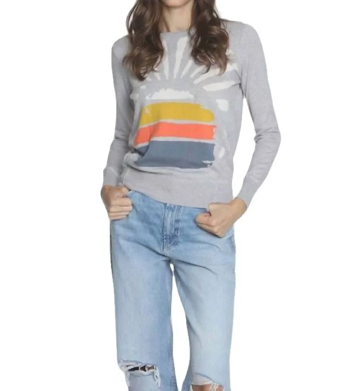 Sunburst Crew Top In Fog MultiRecycled Fabric Knit Tops