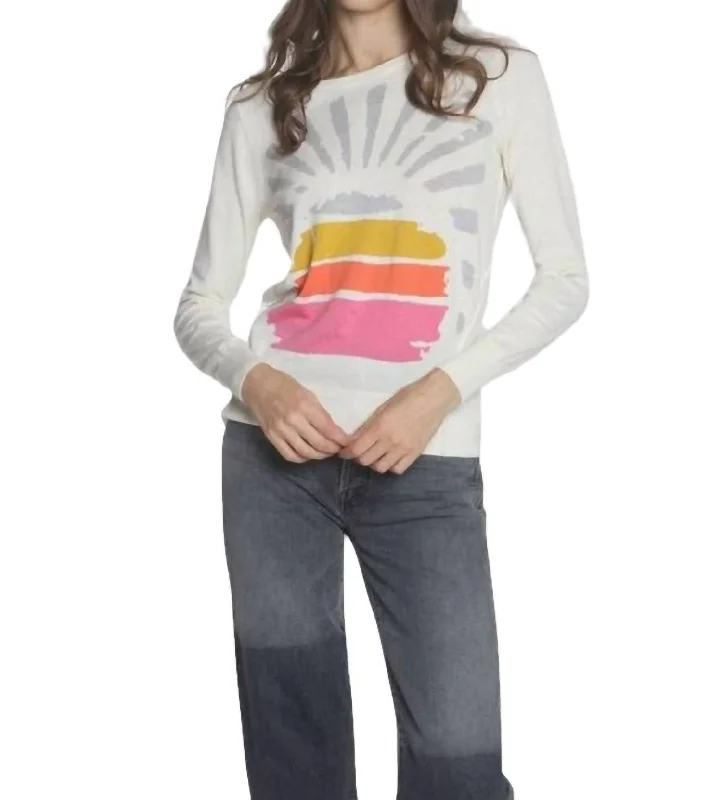 Sunburst Crew Top In White MultiHemp Knit Tops