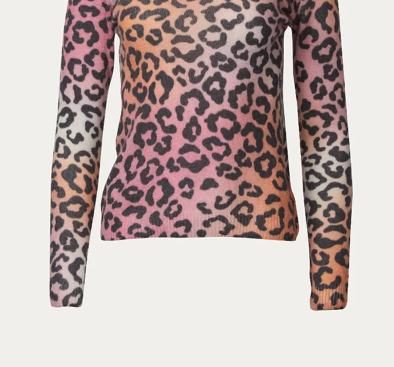 Sunset Roll Neck Sweater In Multi Leopard PrintLeather-Paneled Knit Tops