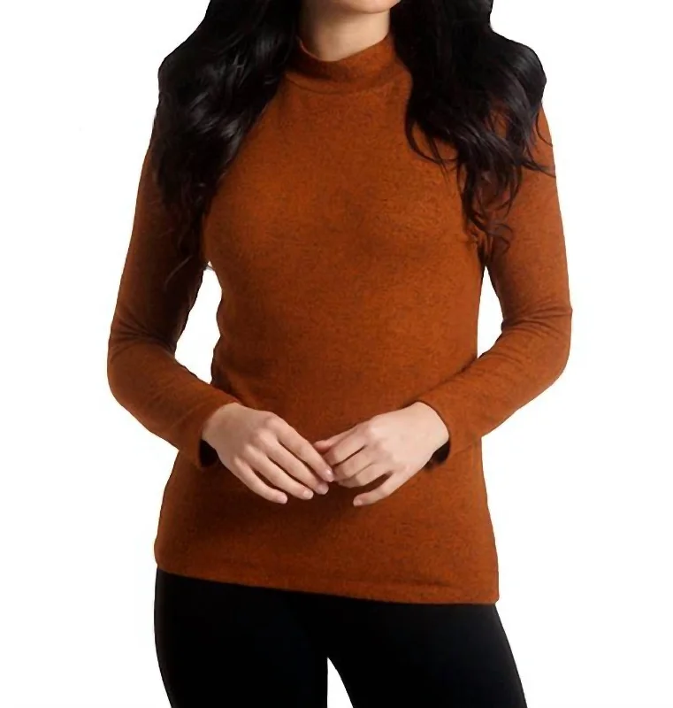 Supersoft Mock Neck Pullover In SpiceButton-Up Knit Tops