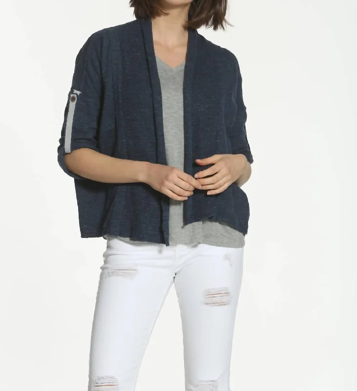 Tab Sleeve Cardigan In NavyStudded Knit Tops