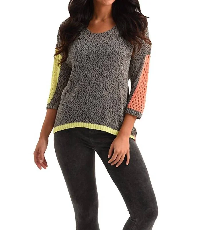 Tracy Color Block Crochet Top In Black MultiOrganic Cotton Knit Tops