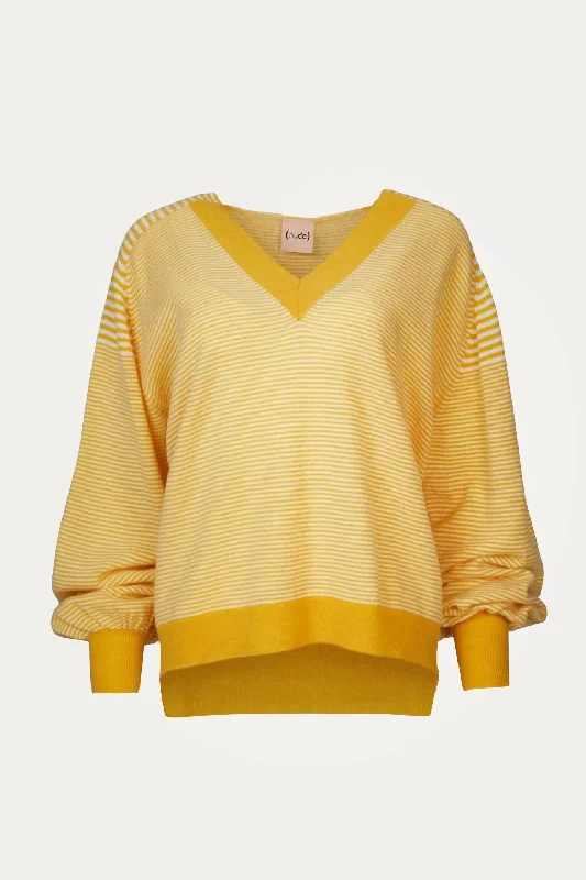 V-Neck Sweater In Yellow/off WhiteLimited Edition Knit Tops