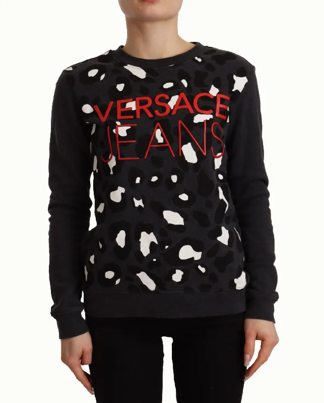 Versace Jeans  Cotton Leopard Long Sleeves Pullover Women's SweaterPlush Knit Tops