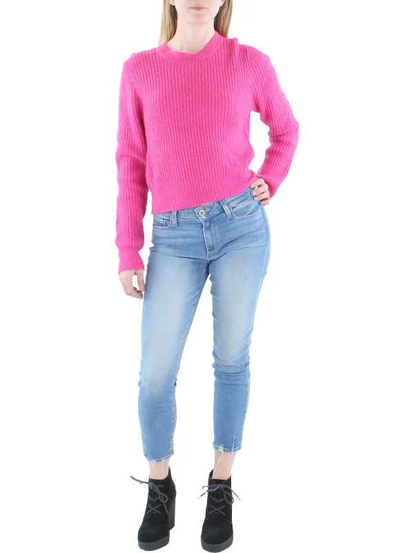 Womens Crewneck Cable Knit Pullover SweaterMetallic Knit Tops