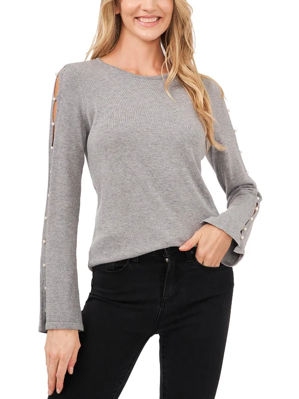 Womens Embellished Split Sleeve Pullover SweaterHiking Knit Tops