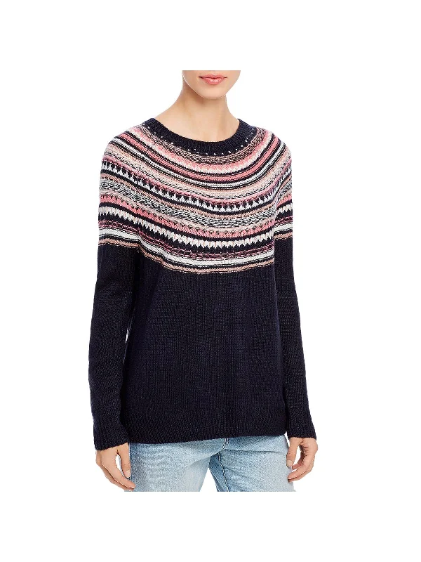 Womens Fair Isle Crewneck Pullover SweaterGlitter Knit Tops