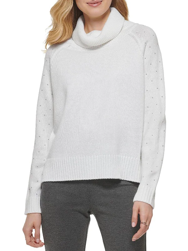 Womens Knit Studded Turtleneck SweaterPlush Knit Tops