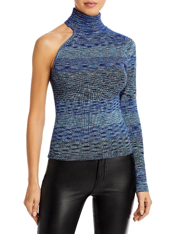 Womens Marled Open Shoulder Turtleneck SweaterHemp Knit Tops