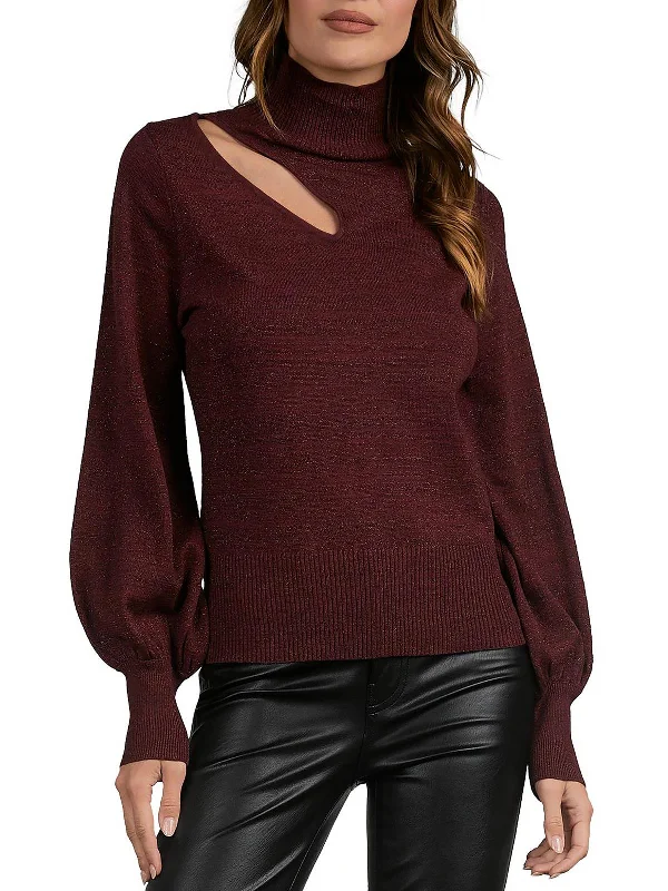 Womens Metallic Cut-Out Pullover SweaterHunting Knit Tops