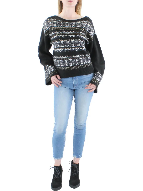 Womens Metallic Fair Isle Pullover SweaterHigh-Fashion Knit Tops