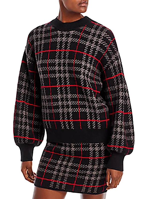 Womens Plaid Crewneck Pullover SweaterWork Knit Tops