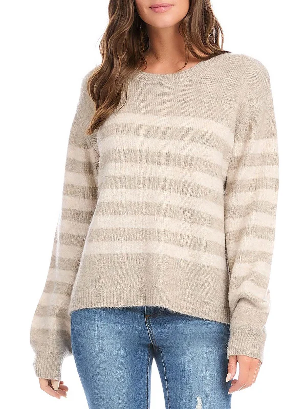 Womens Striped Knit Crewneck SweaterPunk Knit Tops